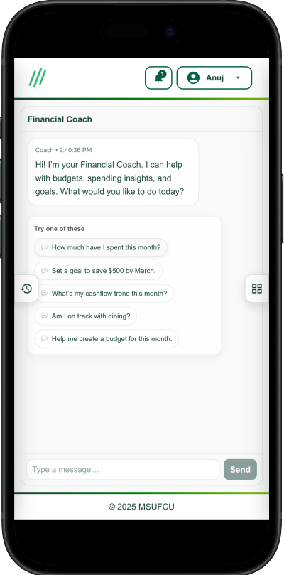 Screenshot of the mobile version of the chat interface